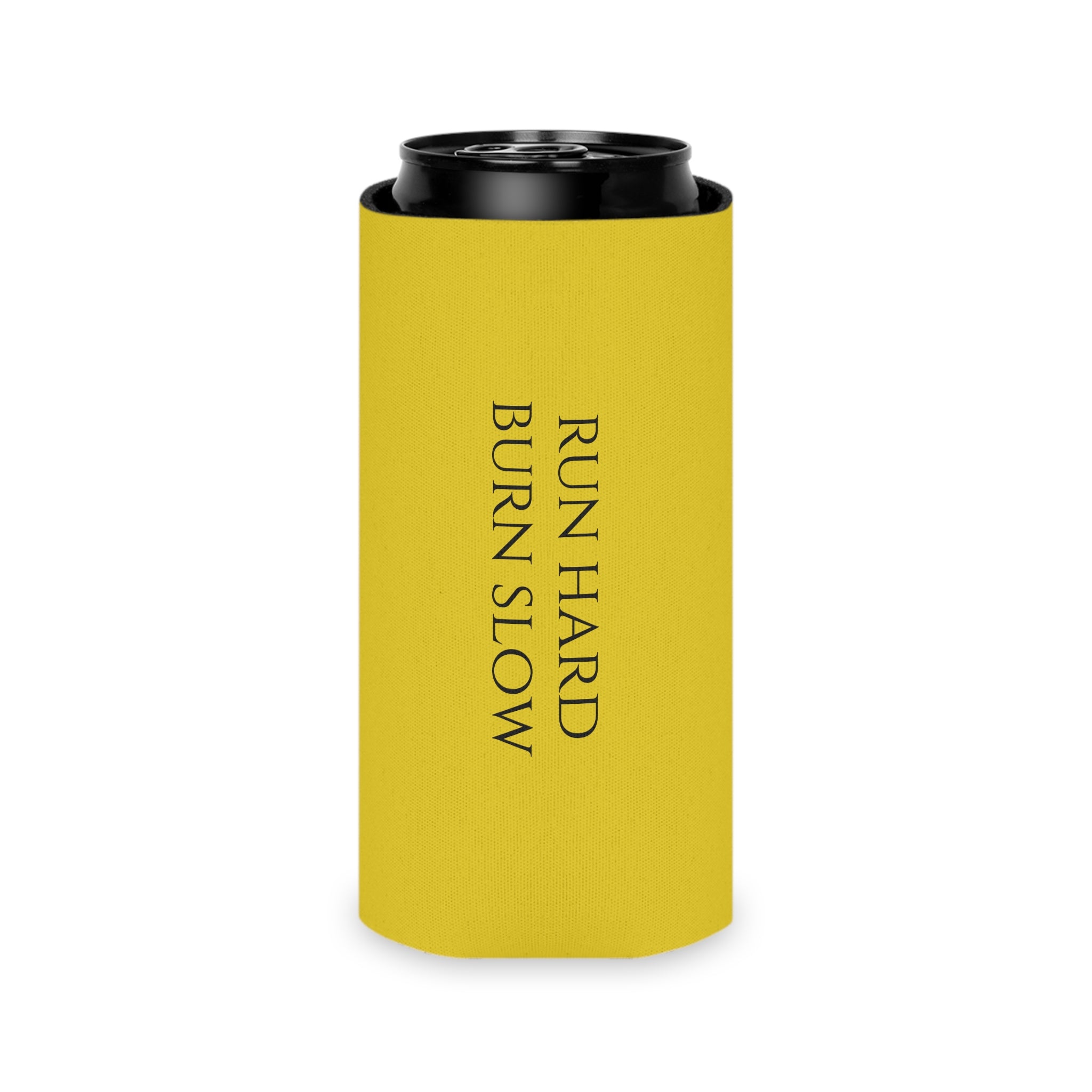 Can Cooler — Yellow Greyhound Design “The Lady Eyeballs” with “Run Hard Burn Slow”