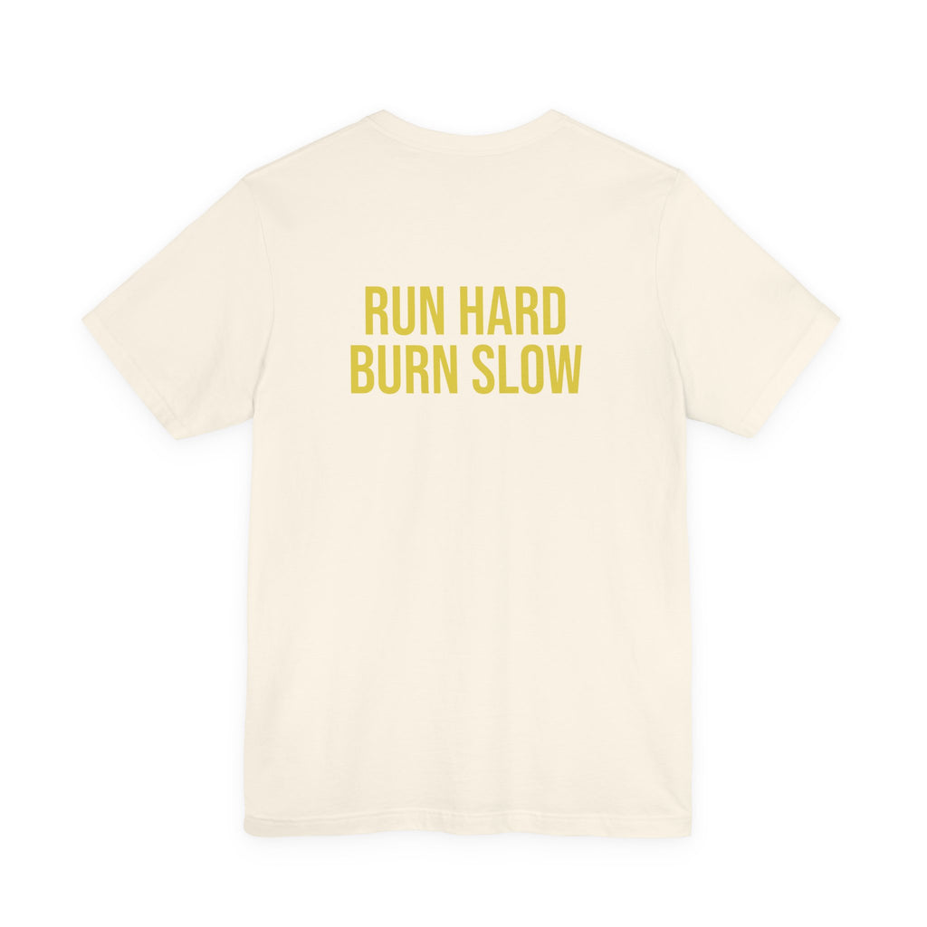 Run Hard Burn Slow Greyhound Dog T‑Shirt — "The Lady Eyeballs" Vintage Cigar Graphic
