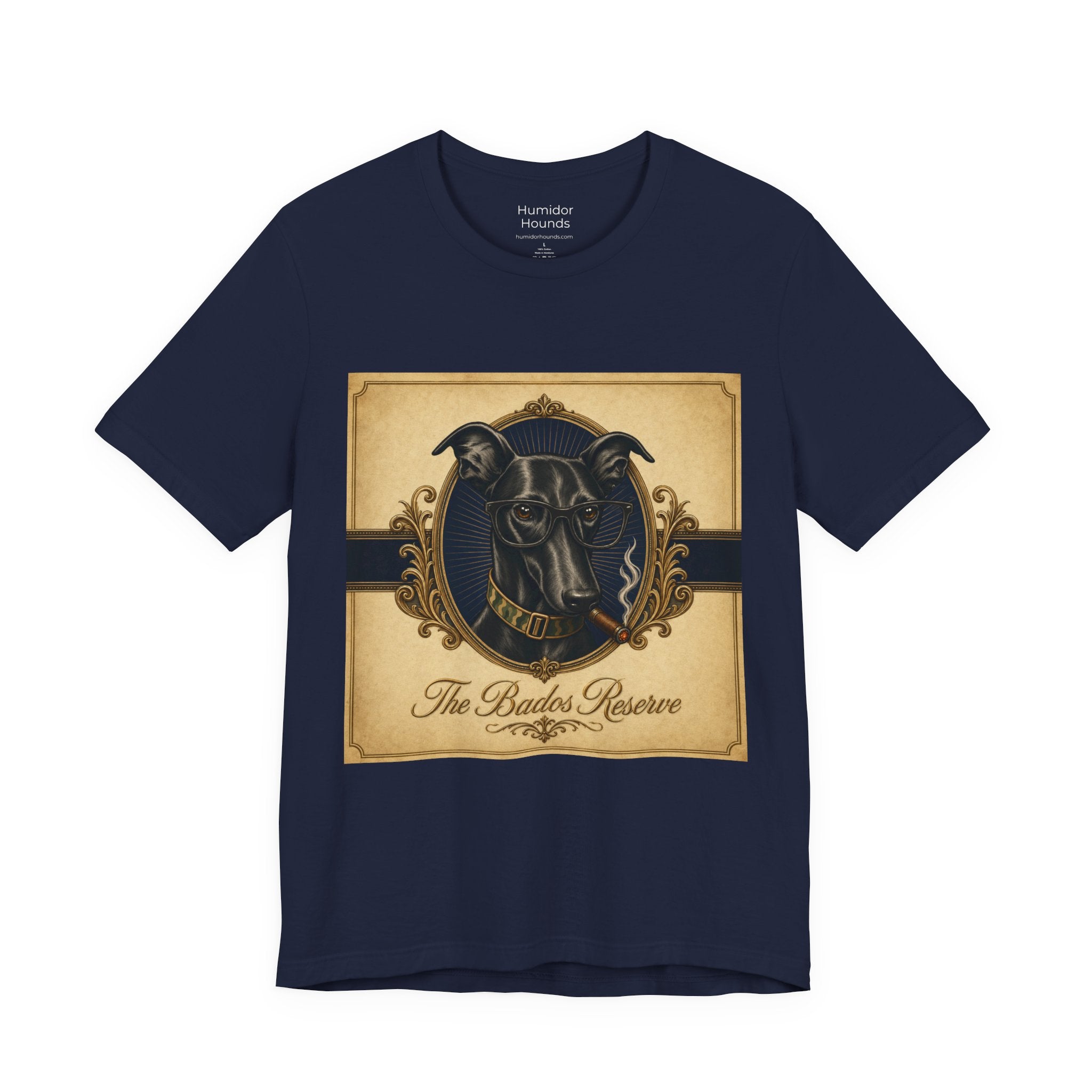 Vintage Dog Crest T‑Shirt — "The Bados Reserve" with "Run Hard Burn Slow" Slogan