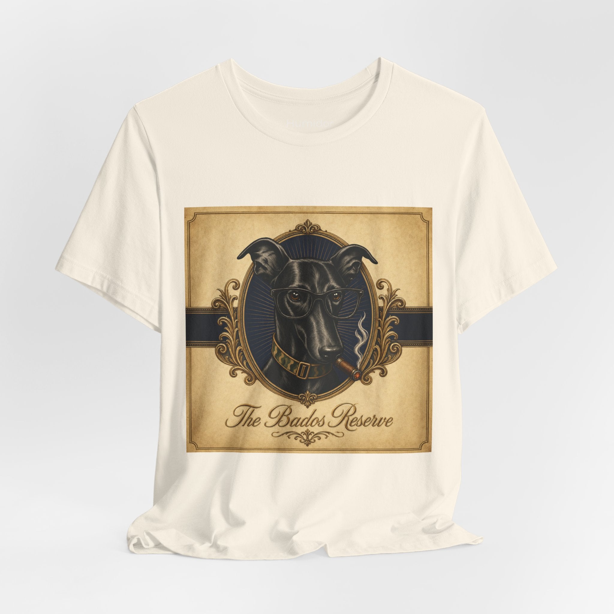 Vintage Dog Crest T‑Shirt — "The Bados Reserve" with "Run Hard Burn Slow" Slogan