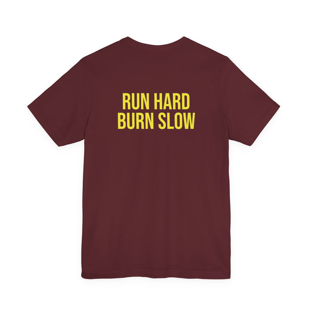 Vintage Dog Crest T‑Shirt — "The Bados Reserve" with "Run Hard Burn Slow" Slogan