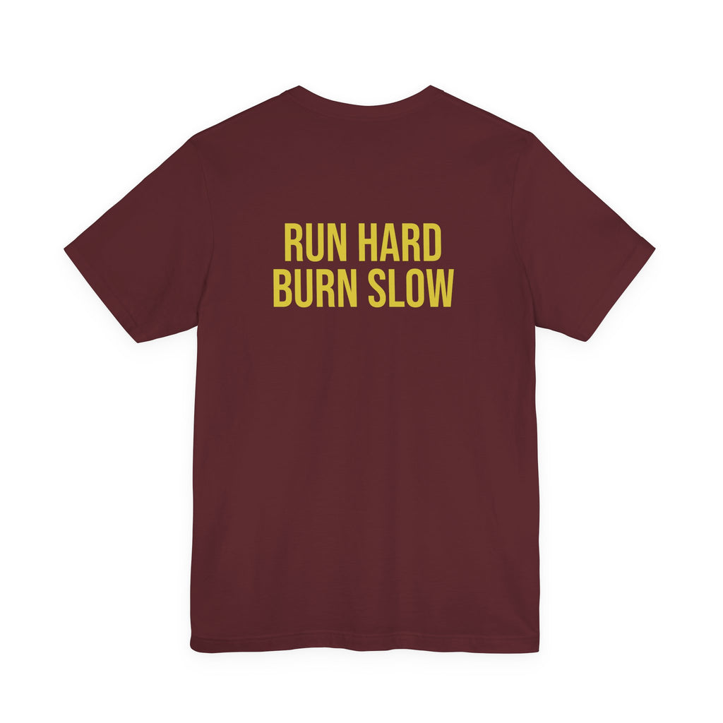 Run Hard Burn Slow Greyhound Dog T‑Shirt — "The Lady Eyeballs" Vintage Cigar Graphic