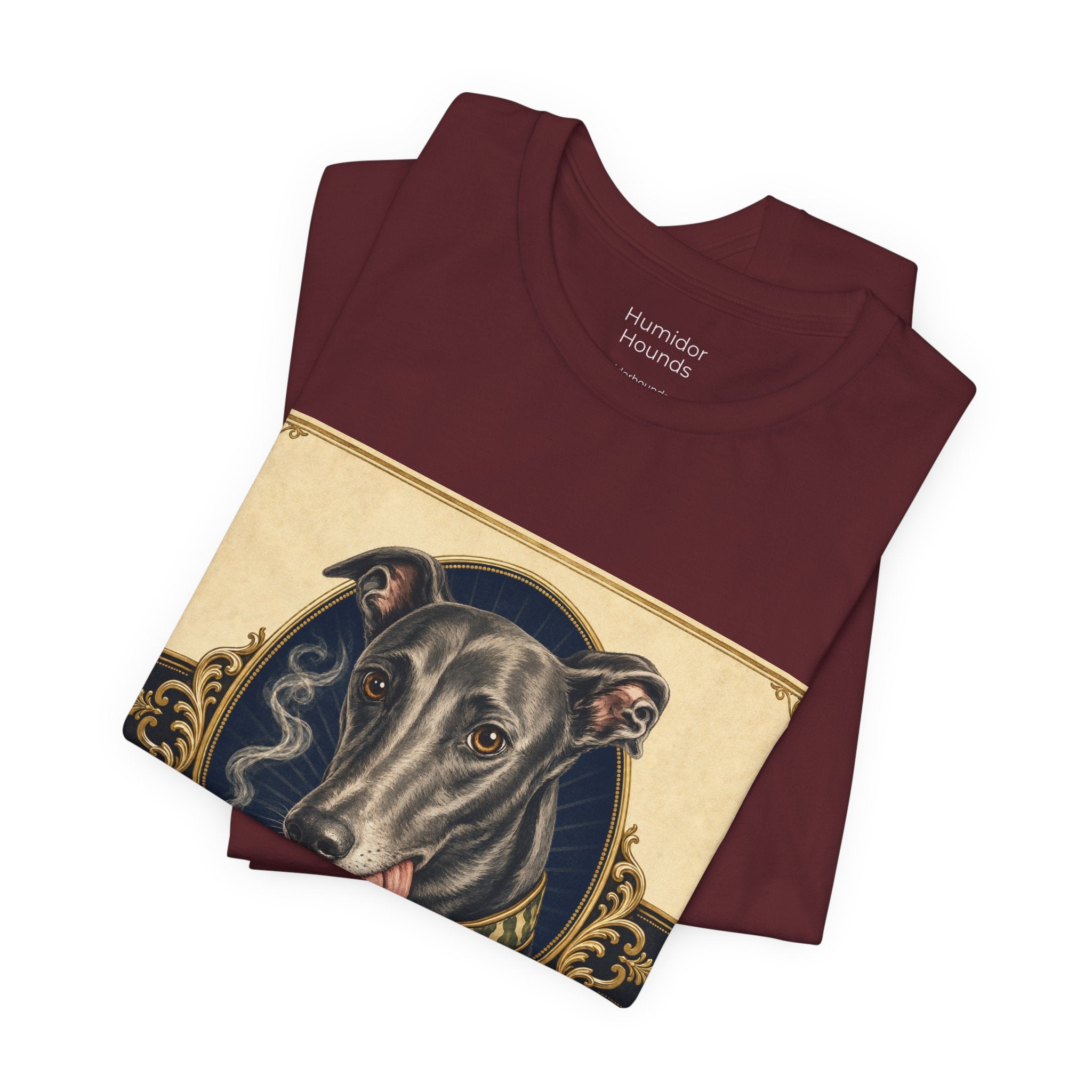 Run Hard Burn Slow Greyhound Dog T‑Shirt — "The Lady Eyeballs" Vintage Cigar Graphic