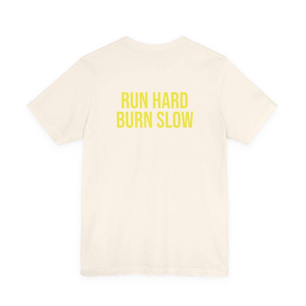 Vintage Dog Crest T‑Shirt — "The Bados Reserve" with "Run Hard Burn Slow" Slogan