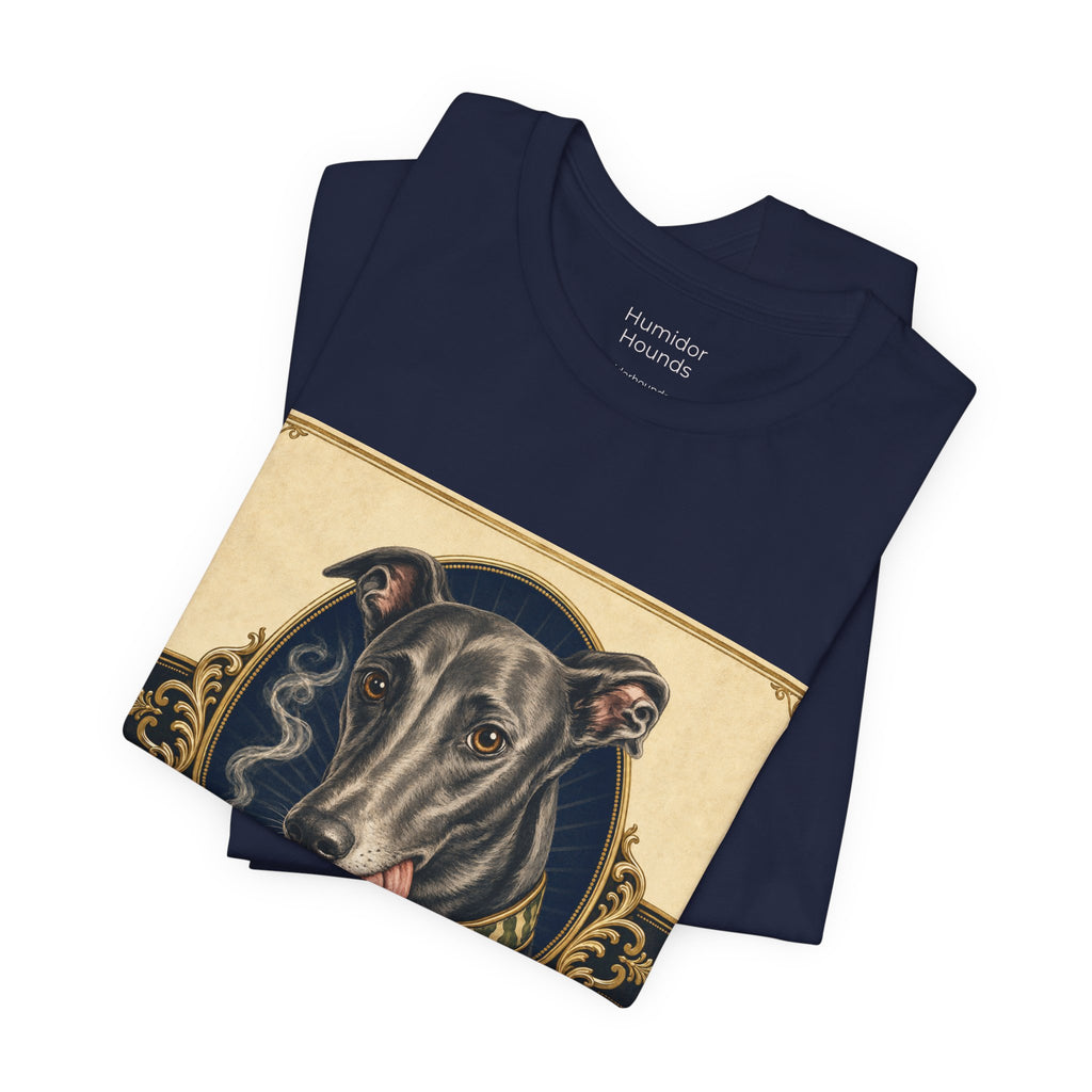 Run Hard Burn Slow Greyhound Dog T‑Shirt — "The Lady Eyeballs" Vintage Cigar Graphic