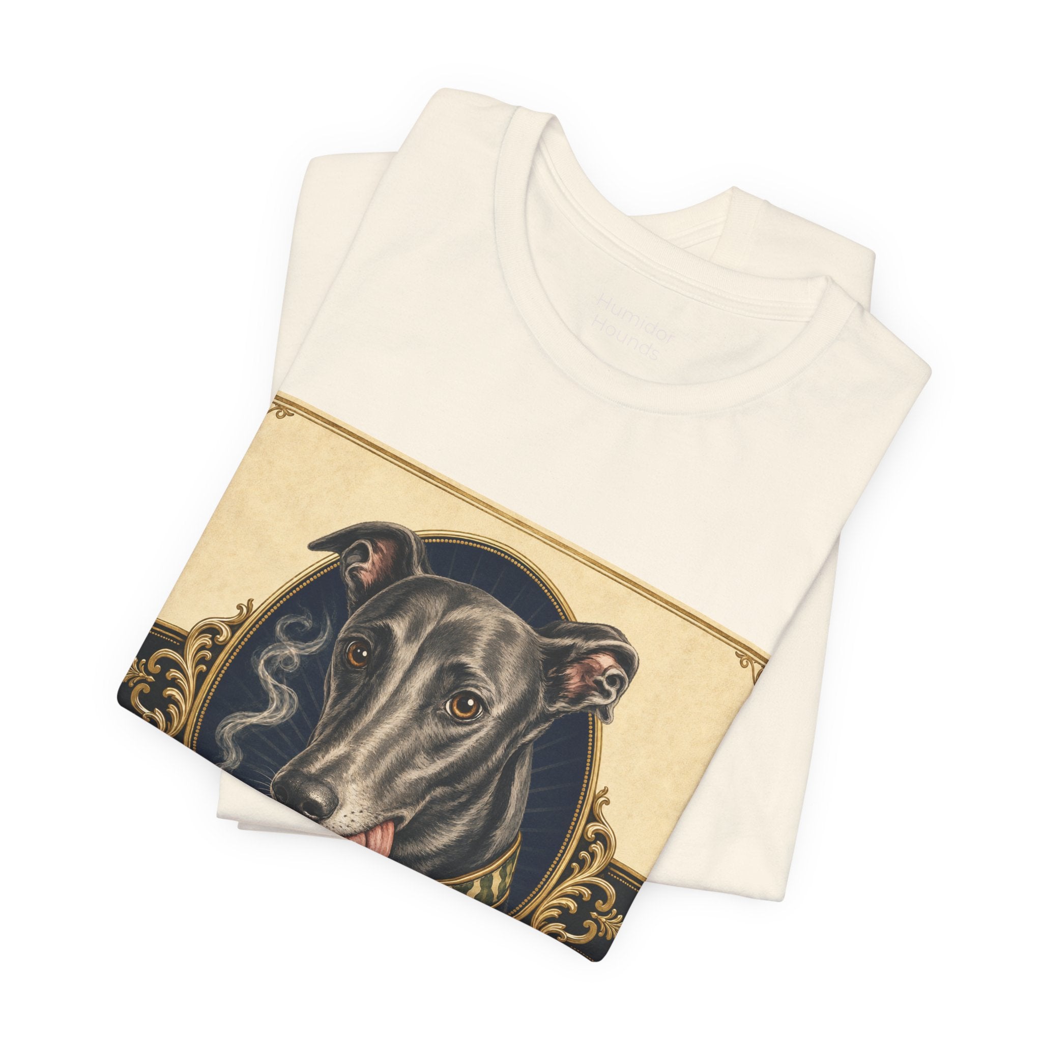 Run Hard Burn Slow Greyhound Dog T‑Shirt — "The Lady Eyeballs" Vintage Cigar Graphic
