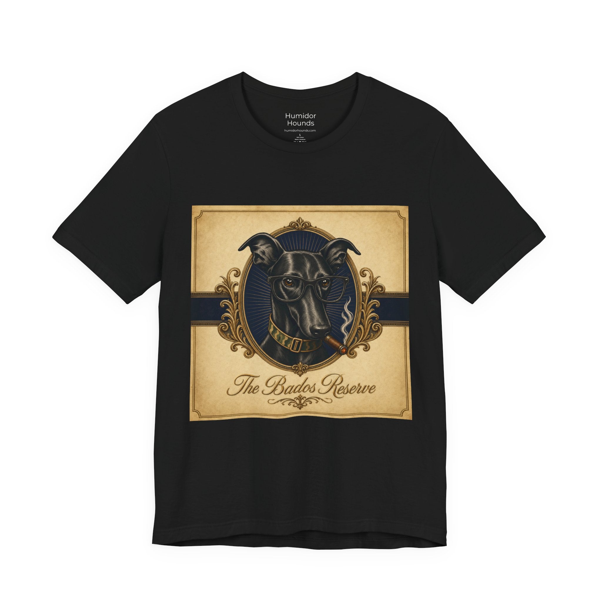 Vintage Dog Crest T‑Shirt — "The Bados Reserve" with "Run Hard Burn Slow" Slogan