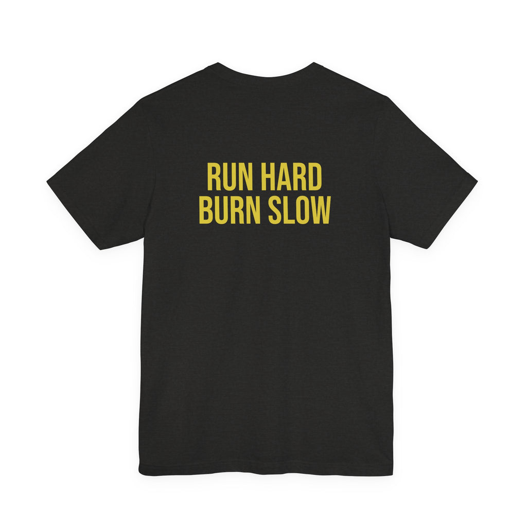 Run Hard Burn Slow Greyhound Dog T‑Shirt — "The Lady Eyeballs" Vintage Cigar Graphic
