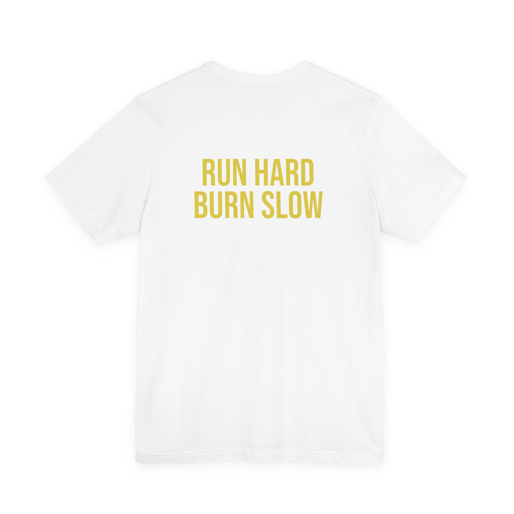 Run Hard Burn Slow Greyhound Dog T‑Shirt — "The Lady Eyeballs" Vintage Cigar Graphic