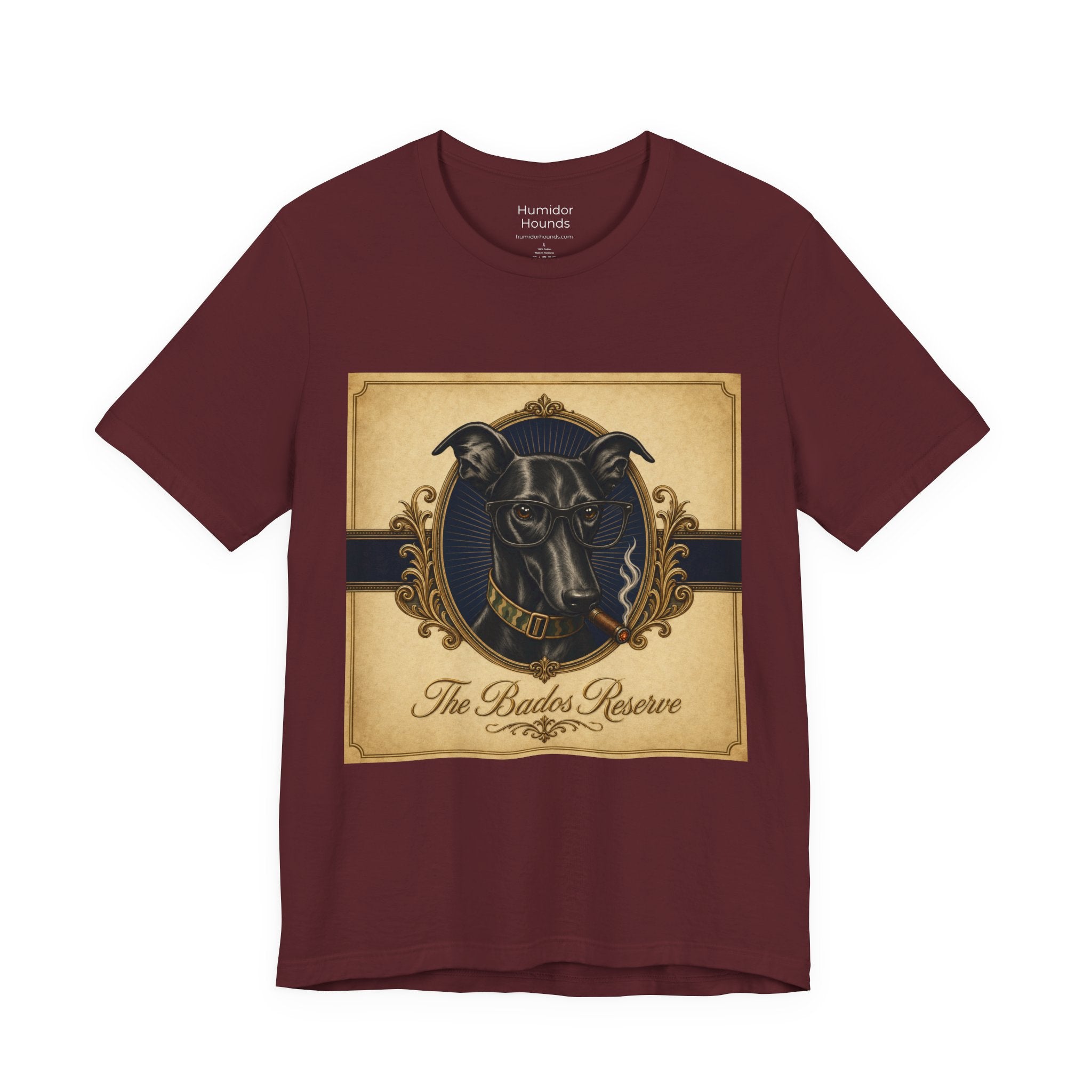 Vintage Dog Crest T‑Shirt — "The Bados Reserve" with "Run Hard Burn Slow" Slogan